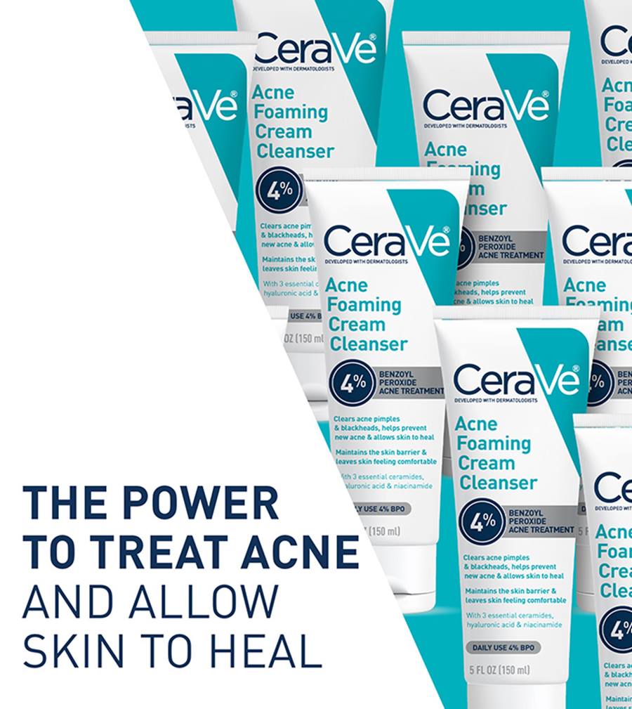 CeraVe Acne Foaming Cream Cleanser – 4% Benzoyl Peroxide Treatment [120ml]