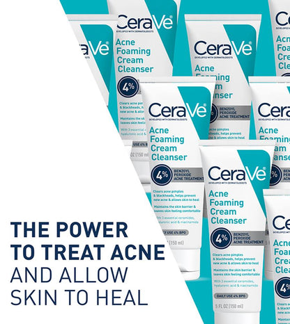CeraVe Acne Foaming Cream Cleanser – 4% Benzoyl Peroxide Treatment [120ml]