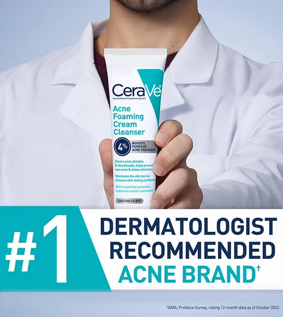 CeraVe Acne Foaming Cream Cleanser – 4% Benzoyl Peroxide Treatment [120ml]