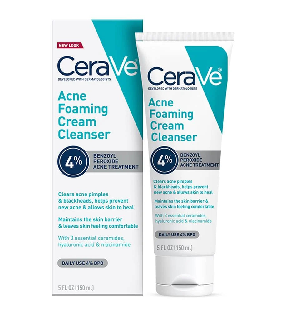 CeraVe Acne Foaming Cream Cleanser – 4% Benzoyl Peroxide Treatment [120ml]